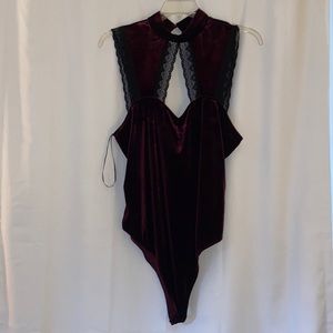 Forever 21 Plus Size Velvet and Lace Highneck cutout bodysuit